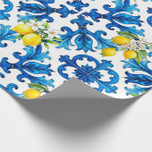sizilianisch, Sommer, Zitrone, Mosaik, blau Geschenkpapier (Ecke)