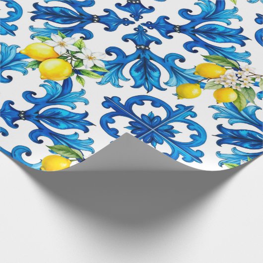 sizilianisch, Sommer, Zitrone, Mosaik, blau Geschenkpapier (Ecke)