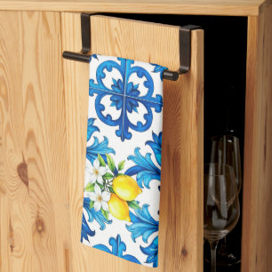 sizilianisch, Sommer, Zitrone, Mosaik, blau Geschirrtuch