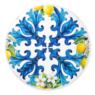 sizilianisch, Sommer, Zitrone, Mosaik, blau Keramikknauf