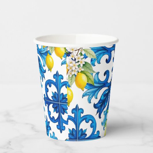 sizilianisch, Sommer, Zitrone, Mosaik, blau Pappbecher (Links)