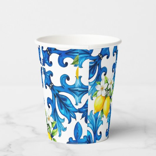 sizilianisch, Sommer, Zitrone, Mosaik, blau Pappbecher (Rechts)