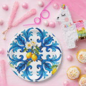 sizilianisch, Sommer, Zitrone, Mosaik, blau, Pappteller (Party)