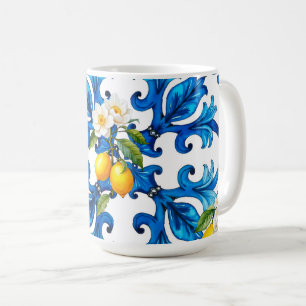 sizilianisch, Sommer, Zitrone, Mosaik, Blau, Schal Kaffeetasse