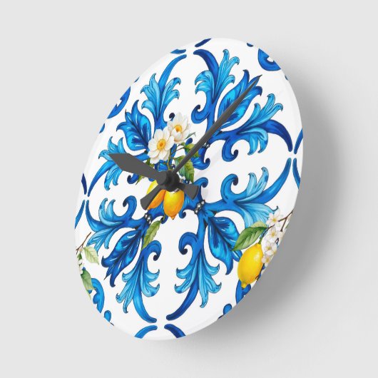 sizilianisch, Sommer, Zitrone, Mosaik, Blau, Schal Runde Wanduhr (Winkel)