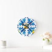 sizilianisch, Sommer, Zitrone, Mosaik, Blau, Schal Runde Wanduhr (Zuhause)