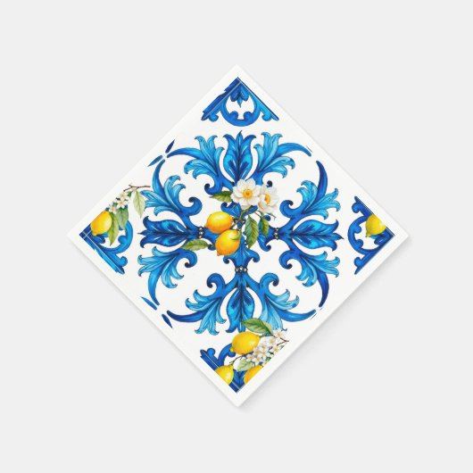 sizilianisch, Sommer, Zitrone, Mosaik, blau, Serviette (Ecke)