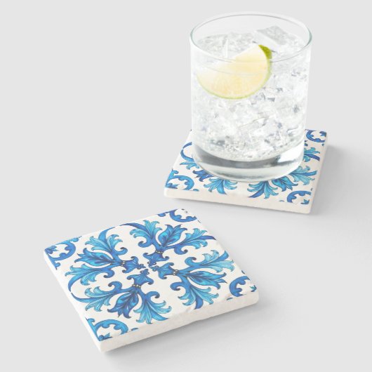 sizilianisch, Sommer, Zitrone, Mosaik, blau, Steinuntersetzer (Seitenansicht)