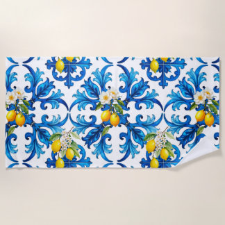 sizilianisch, Sommer, Zitrone, Mosaik, blau, Strandtuch