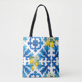 sizilianisch, Sommer, Zitrone, Mosaik, blau Tasche (Vorderseite)