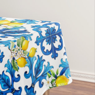 sizilianisch, Sommer, Zitrone, Mosaik, blau Tischdecke