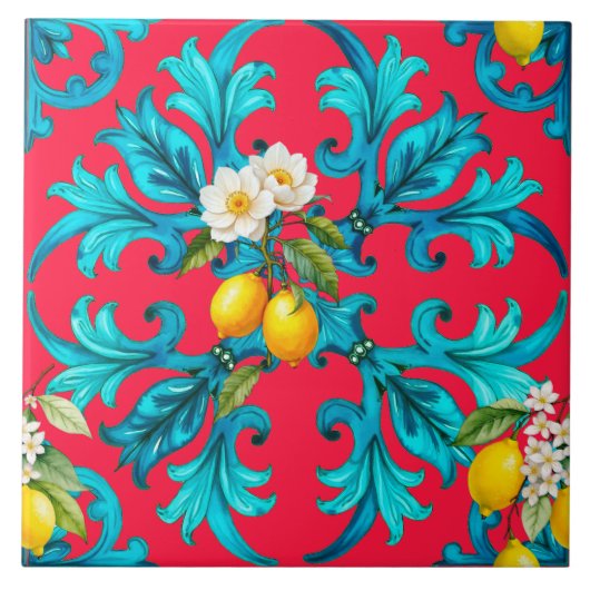 sizilianisch, Sommer, Zitrone, Mosaik, Rosa, Fliese (Vorderseite)