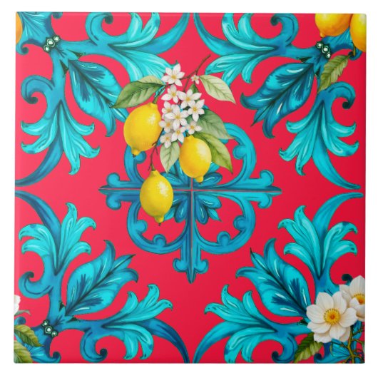 sizilianisch, Sommer, Zitrone, Mosaik, Rosa, Fliese (Vorderseite)