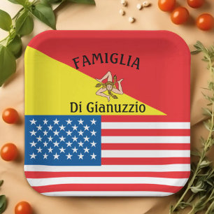sizilianische/amerikanische Flagge unter siziliani Pappteller