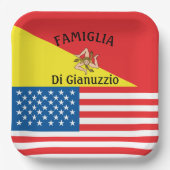 sizilianische/amerikanische Flagge unter siziliani Pappteller (Vorderseite)