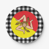 Sizilianische Fahne, Büffel kariert, Sizilien Pappteller (Vorderseite)