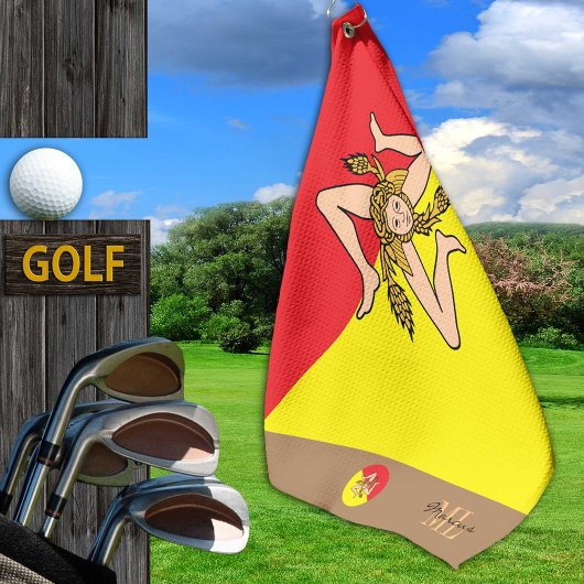sizilianische Flagge & Sizilien mit Monogramm / Go Golfhandtuch