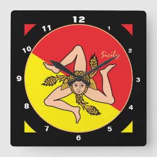 Sizilianische Flagge, trendige sizilianische Mode Quadratische Wanduhr