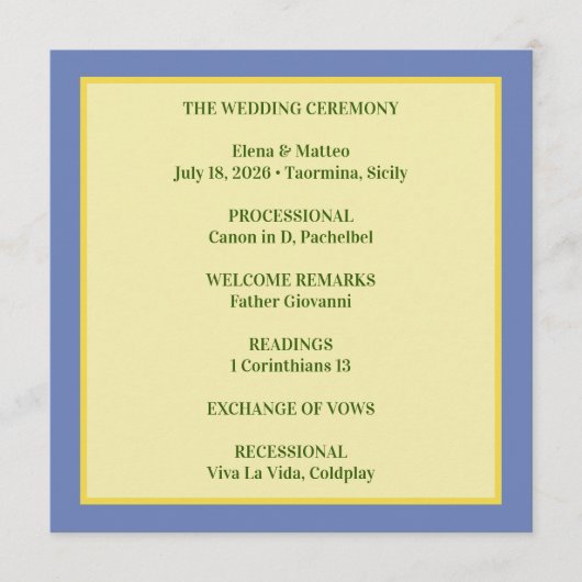 Sizilianische Fliese & Zitronen-Hochzeit Programm (Vorderseite)