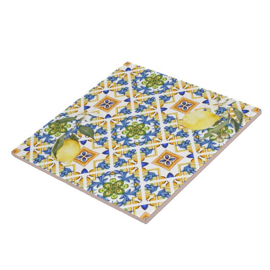 sizilianische Fliesen, Majolika, Zitrone, Fliese (Seite)