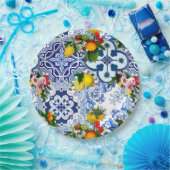 sizilianische Fliesen, Majolika, Zitronen, Zitrusf Pappteller (Party)