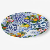 sizilianische Fliesen, Majolika, Zitronen, Zitrusf Pappteller (Schrägansicht)