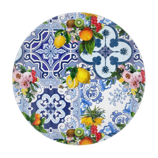 sizilianische Fliesen, Majolika, Zitronen, Zitrusf Schneidebrett (Vorderseite)