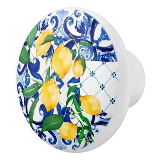 sizilianische Fliesen, Zitrone, Mosaik, Majolika, Keramikknauf (Rechts)
