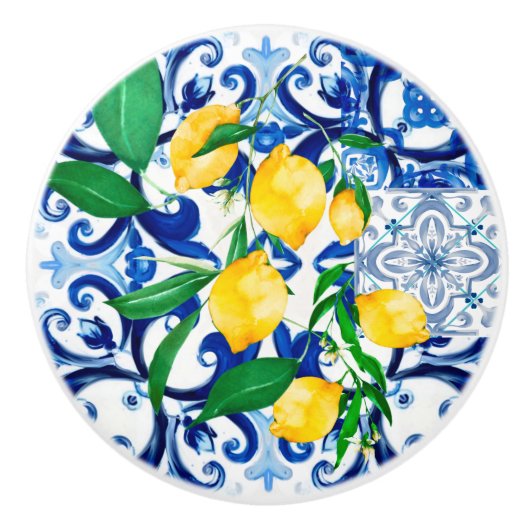 sizilianische Fliesen, Zitrone, Mosaik, Majolika, Keramikknauf (Vorderseite)