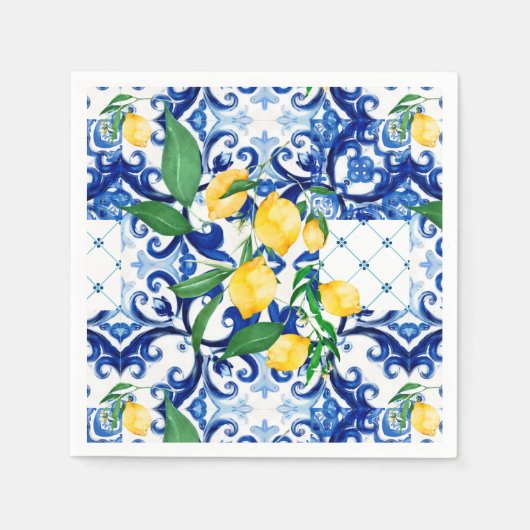 sizilianische Fliesen, Zitrone, Mosaik, Majolika, Serviette (Vorderseite)