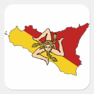 Sizilianische Insel und Flag-Platz-Aufkleber Quadratischer Aufkleber