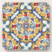 Sizilianische Majolica farbenfrohe Fliesenmuster Getränkeuntersetzer (Vorderseite)