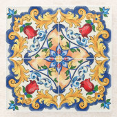 Sizilianische Majolica farbenfrohe Fliesenmuster Glasuntersetzer (Vorderseite)