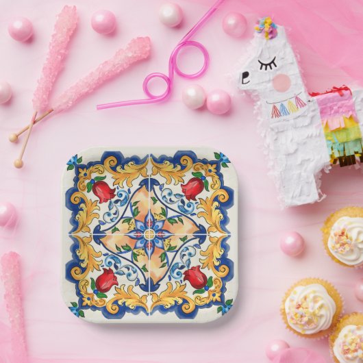 Sizilianische Majolica farbenfrohe Fliesenmuster Pappteller (Party)