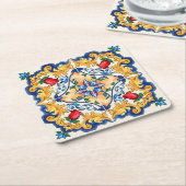 Sizilianische Majolica farbenfrohe Fliesenmuster Rechteckiger Pappuntersetzer (angewinkelt)