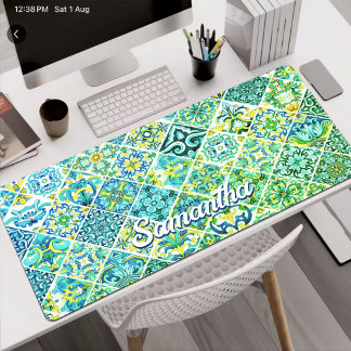 Sizilianische Majolika-Aqua-Mint-Fliesenmuster Schreibtischunterlage