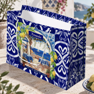 Sizilianische Mittelmeer-Majolika-Zitrusblaue Flie Große Geschenktüte