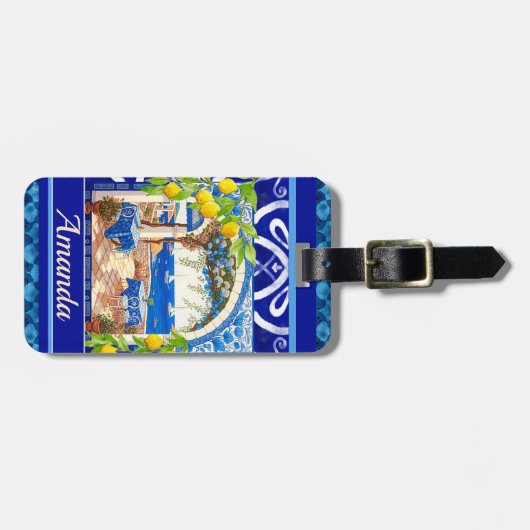 Sizilianische Mittelmeer-Majolika Zitruskacheln Gepäckanhänger (Vorderseite horizontal)