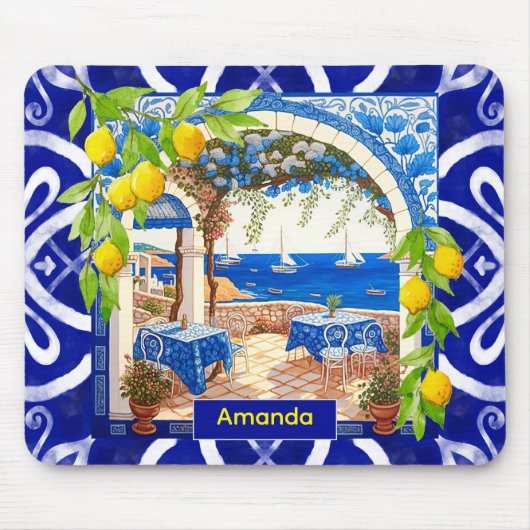 Sizilianische Mittelmeer-Majolika Zitruskacheln Mousepad (Vorne)