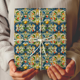 Sizilianische Mittelmeerblaue Fliesen-Zitrusfrücht Geschenkpapier