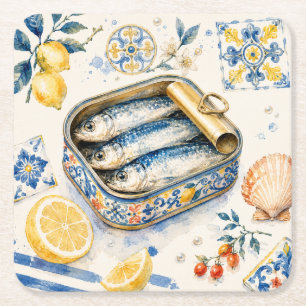 Sizilianische Sardinen-Wasserfarben-Kunst Rechteckiger Pappuntersetzer