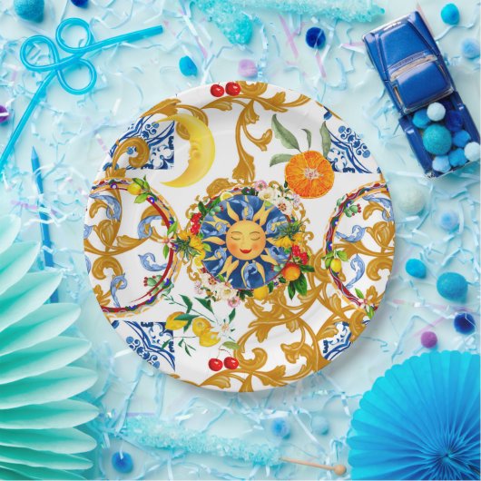 sizilianische Sonne, Halbmond, Sommer, Majolika, Z Pappteller (Party)