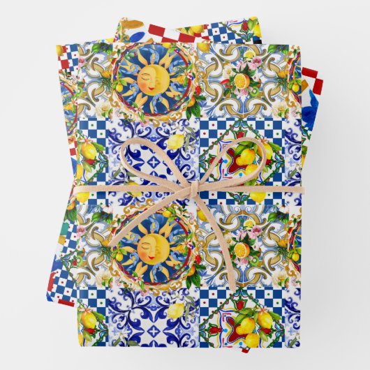 sizilianische Sonne, Halbmond, Zitrone, mediterran Geschenkpapier Set (Beispiel)
