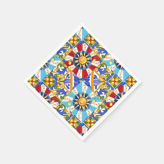 sizilianische Sonne, Majolika, Zitrone, Serviette (Ecke)