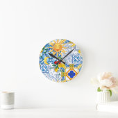 sizilianische Sonne, Zitrone, Majolika, Tischläufe Runde Wanduhr (Zuhause)