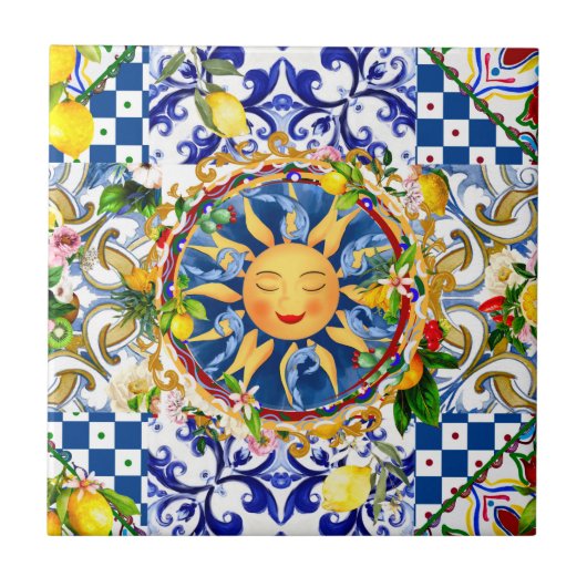 sizilianische Sonne, Zitrone, mediterrane Fliesen, Fliese (Vorderseite)