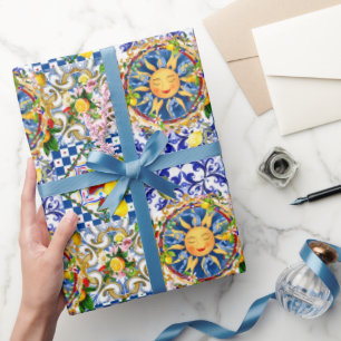 sizilianische Sonne, Zitrone, mediterrane Fliesen, Geschenkpapier