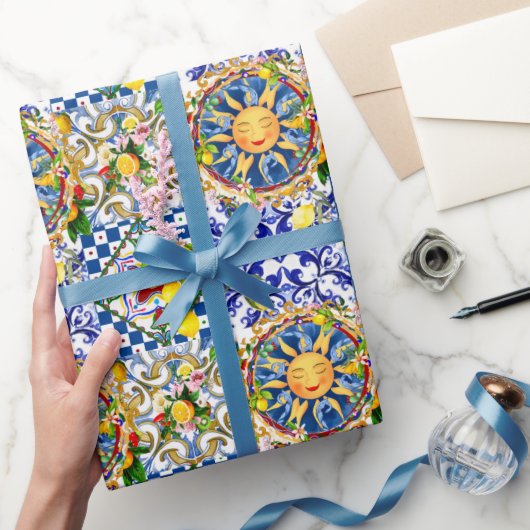 sizilianische Sonne, Zitrone, mediterrane Fliesen, Geschenkpapier (Schenken)