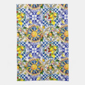 sizilianische Sonne, Zitrone, mediterrane Fliesen, Geschirrtuch (Vertikal)