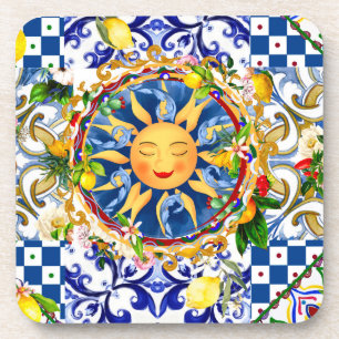sizilianische Sonne, Zitrone, mediterrane Fliesen, Getränkeuntersetzer